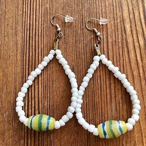 *Yellow and White Ladies Dangle Earrings,  Handmade Ladies Earrings